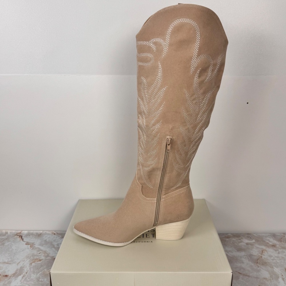 Oasis Society Samara Boot Women 9 Beige Western Tall Knee-High Pointed